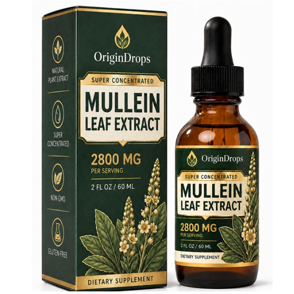 Origin Drops Mullein Drops for Lungs, Super Concentrated Herbal Liquid Formula with Plant-Based Ingredients, Natural Botanical Supplement for Daily Wellness Support, 2 Fl Oz