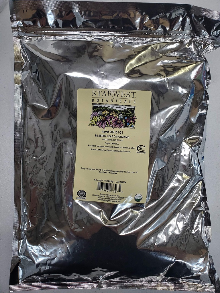 Bilberry Leaf Cut & Sifted Organic - 1 Lb,(Starwest Botanicals),