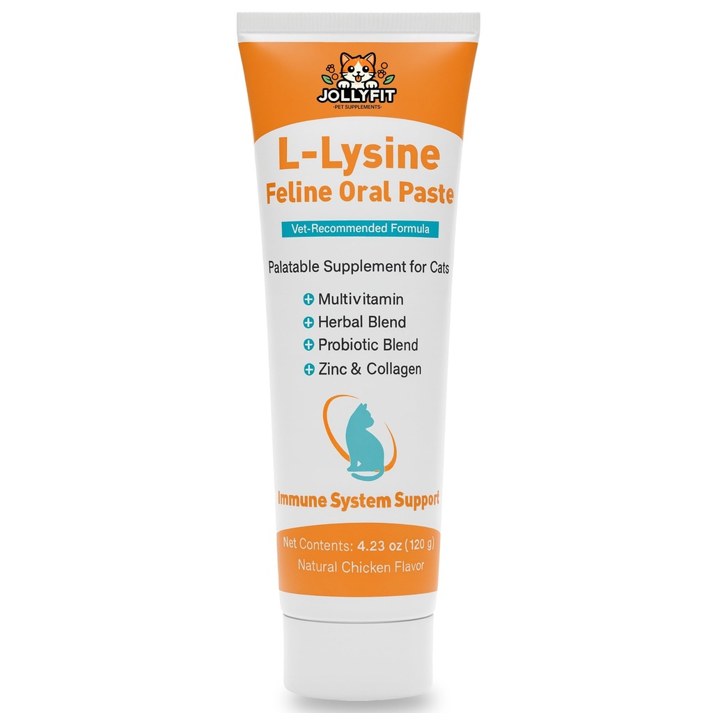 L-Lysine for Cats Oral Paste – Immune & Respiratory Support for Felines – with Collagen, Zinc, Multivitamins & Probiotics – Natural Chicken Flavor, 4.23 oz (Orange, 1 Pack)