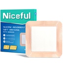 Niceful Super Absorbent Silicone Wound Dressing Large Bandages, 6"x6" 8Pcs | Gentle Silicone, High Absorbency, Ideal for Large Wounds (Shoulder/Hip/Knee), Pressure Ulcers & Surgical Wounds