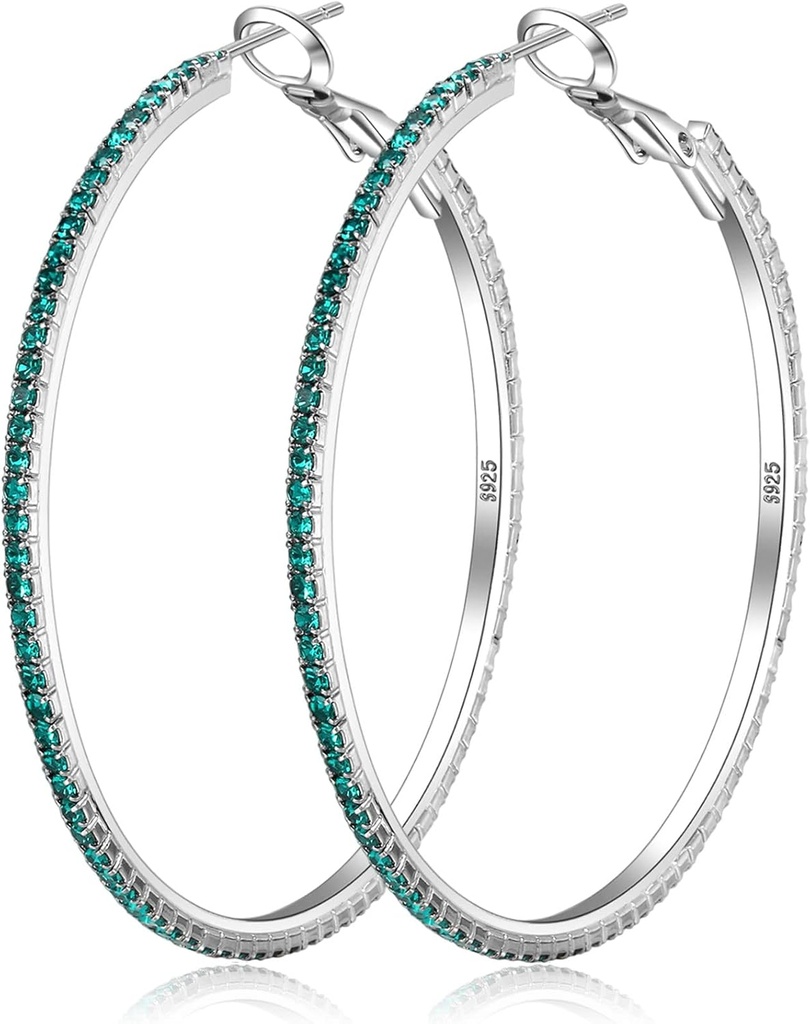 925 Sudraba auskari Liels Reinas akmens Hups Auskari Liels Kubisks Circonija Hups Auskari Plāns Reinas akmens Round Hoop Auskari sievietēm 20/30/40/50/60/70mm Dzirkstoši kristāli sievietēm