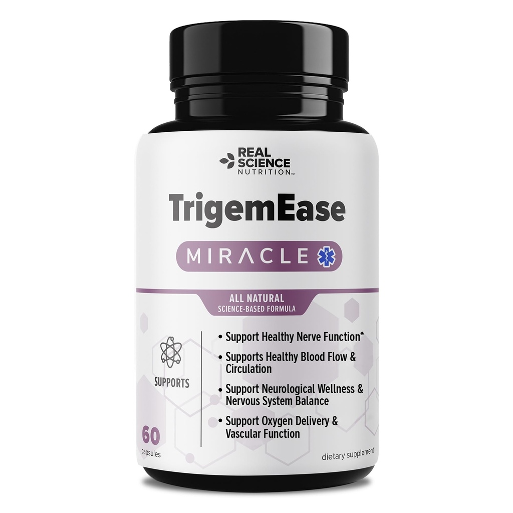 Real Science TrigemEase - All Natural Nerve & Circulation Support Supplement for Facial Comfort & Nerve Wellness - with Vinitrox & GABA for Blood Flow & Oxygen Delivery, Made in USA, 60 Caps