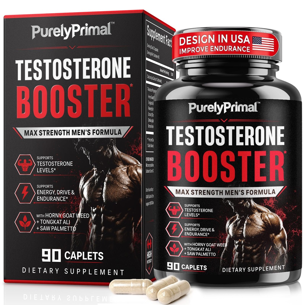 Testosterone Booster for Men, Male Hormone Support Capsules with Natural Ingredients, Energy, Strength & Stamina Support Supplement for Men, Daily Performance & Workout Support