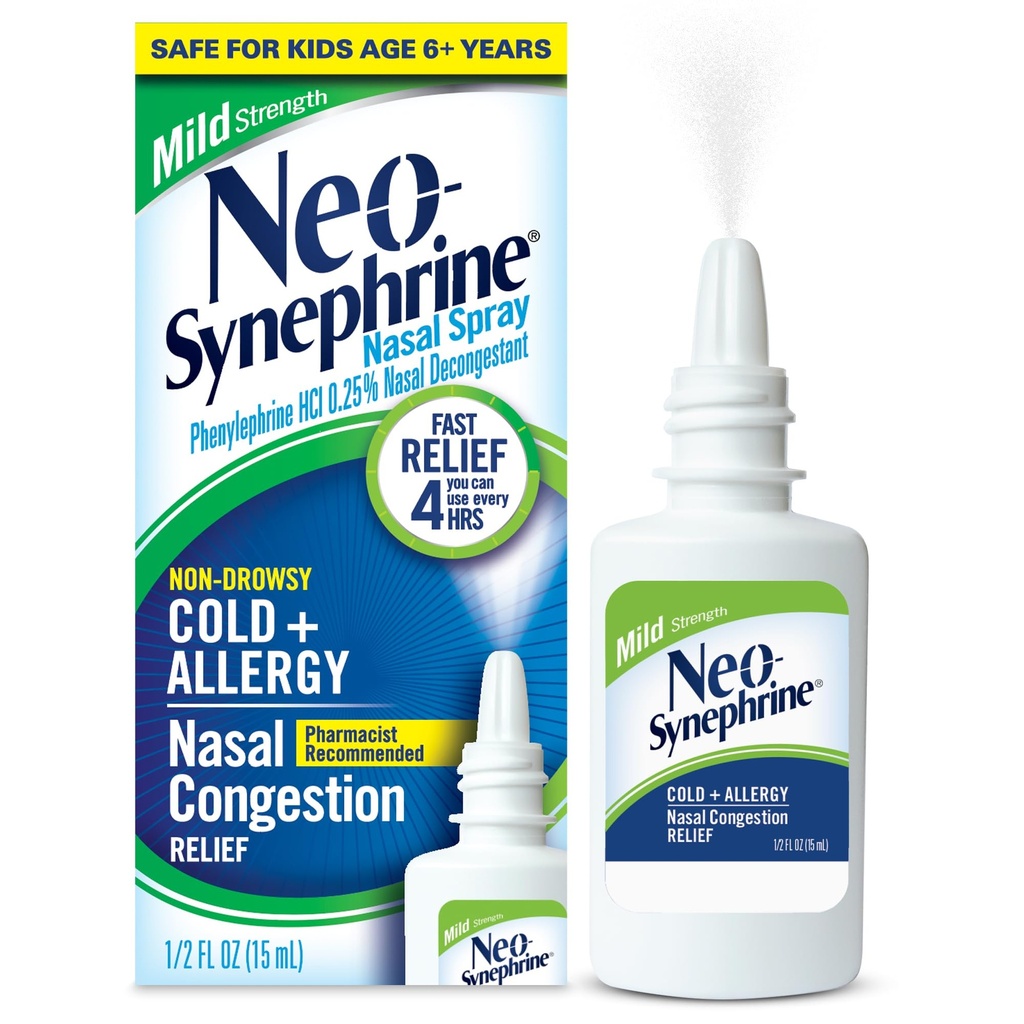 Neosynephrine Decongestant Nasal Spray for Cold & Sinus Relief, Mild Strength, 0.5 Fl Oz