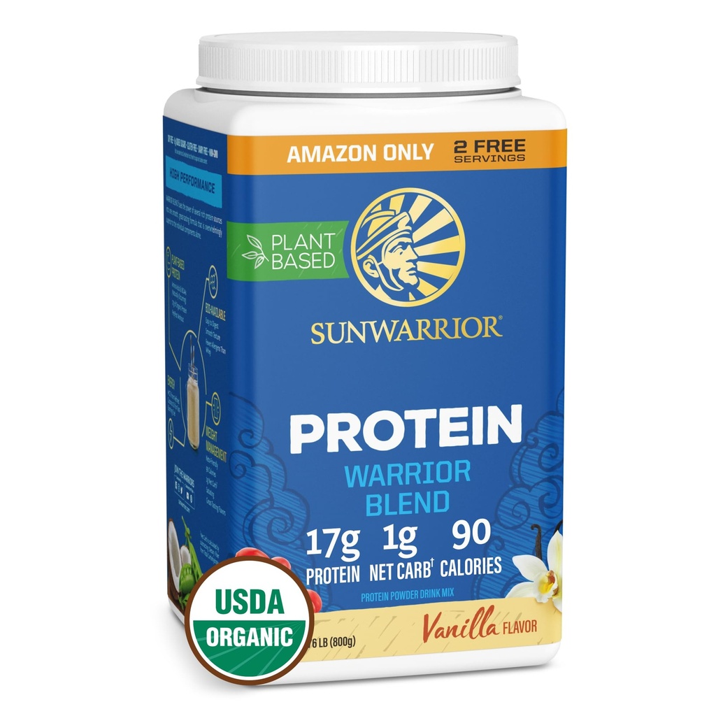 Sunwarrior Organic Plant Based Protein Powder, Vegan, Vanilla, 32 Servings