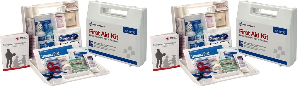 First Aid Only 223-U OSHA-Compliant First Aid Kit, All-Purpose 25-Person Emergency Kit for Business, Worksite, Home, and Vehicle, 106 Pieces (Pack of 2)