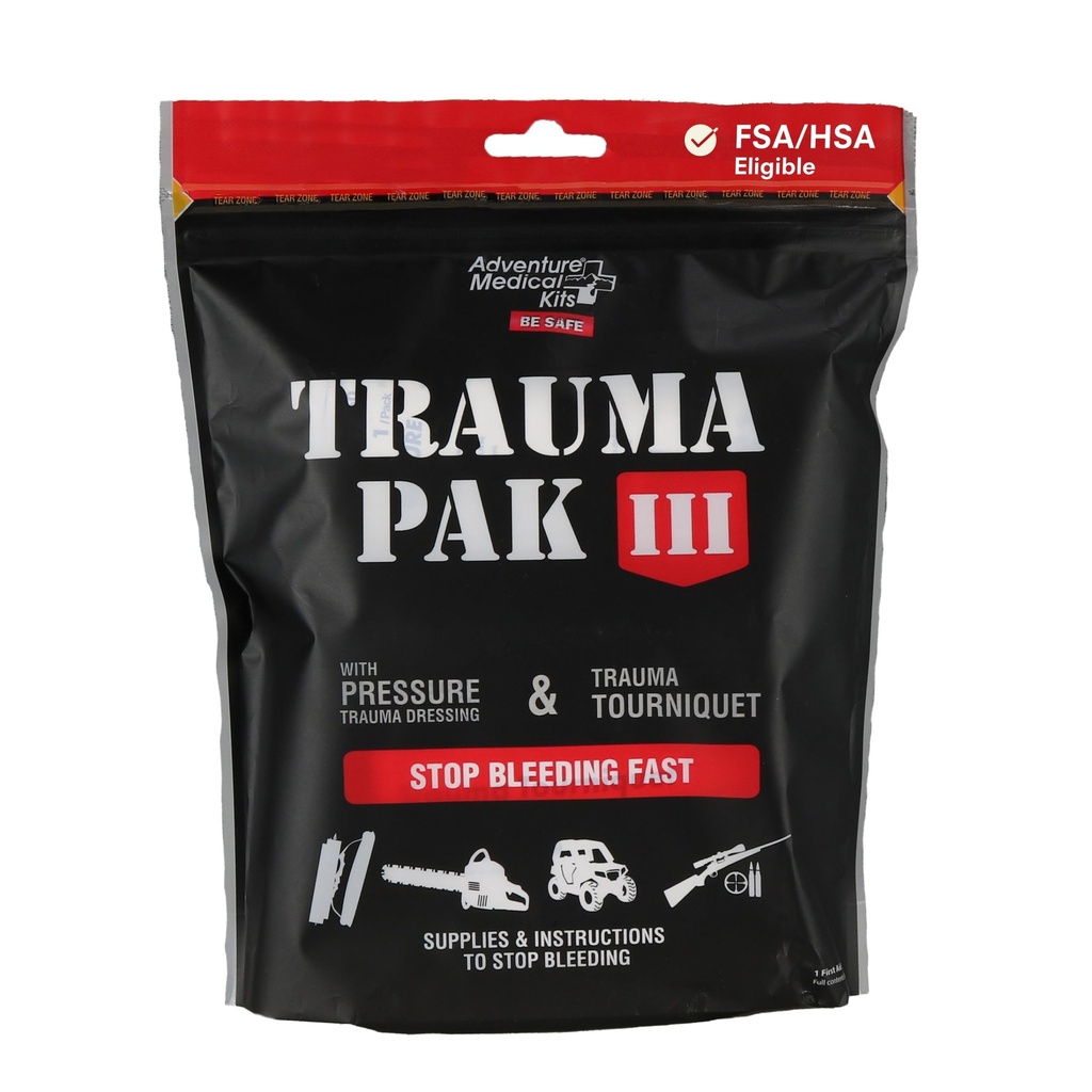 Adventure Medical Kit Trauma Pak III - Medical First Aid Kit - Emergency Trauma Kit with Trauma Bandage, Tourniquet, Trauma Guide & More - Compact First Aid Kit for Wound Care