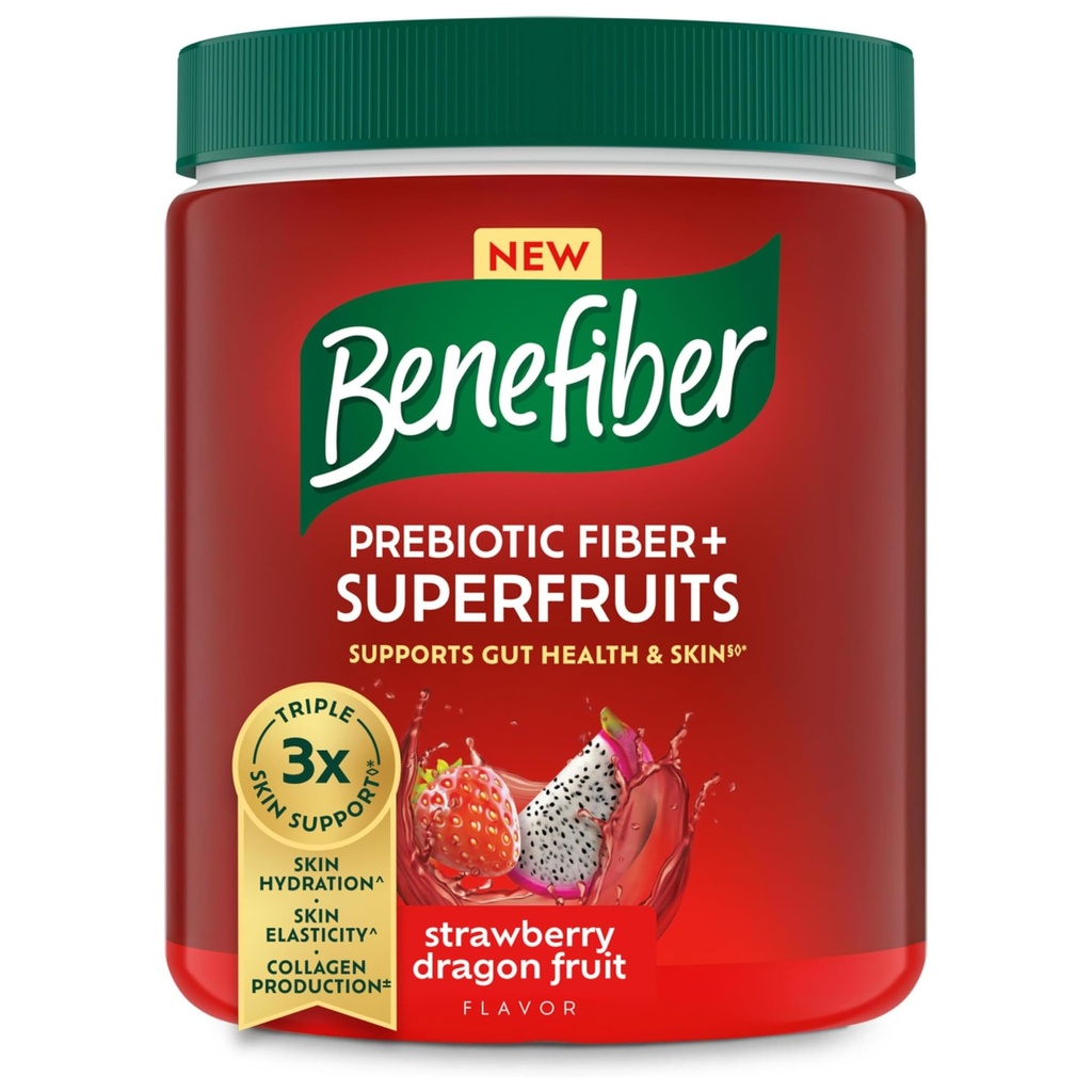Benefiber Prebiotic Fiber + Superfruits, Strawberry Dragon Fruit, 8.8 oz | Plant-based Prebiotic Fiber Powder, Sugar-Free, Dissolves Clear and Tasteless, GLP-1 Support for Digestive Health