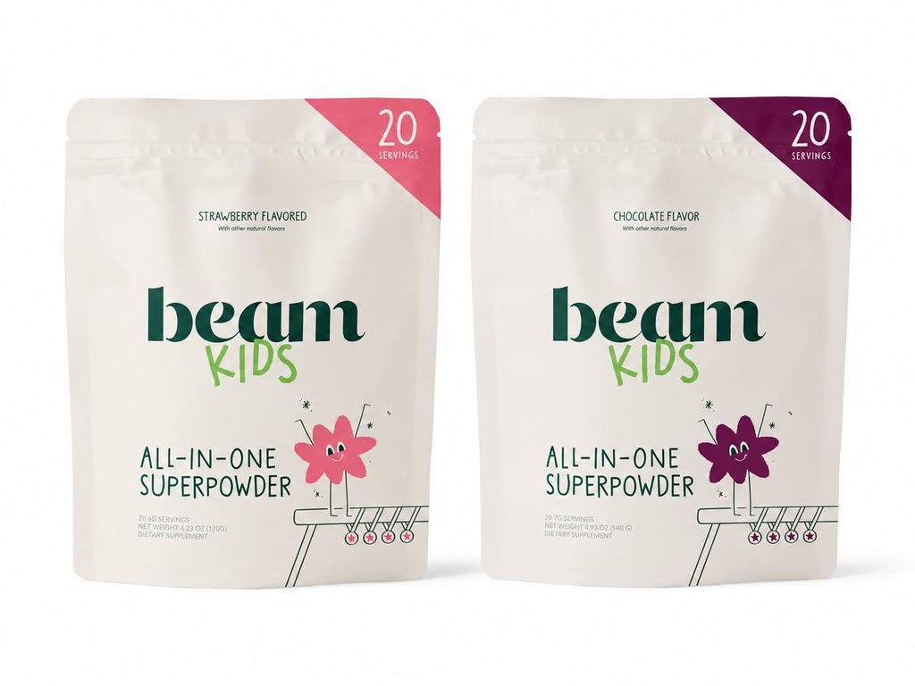 BEAM Kids Bundle, Chocolate and Strawberry Milk Flavor, Multivitamin Powder – Kids Vitamins with Greens, Probiotic & Prebiotic, Immune Support for Children & Toddlers, No Artificial Sweeteners