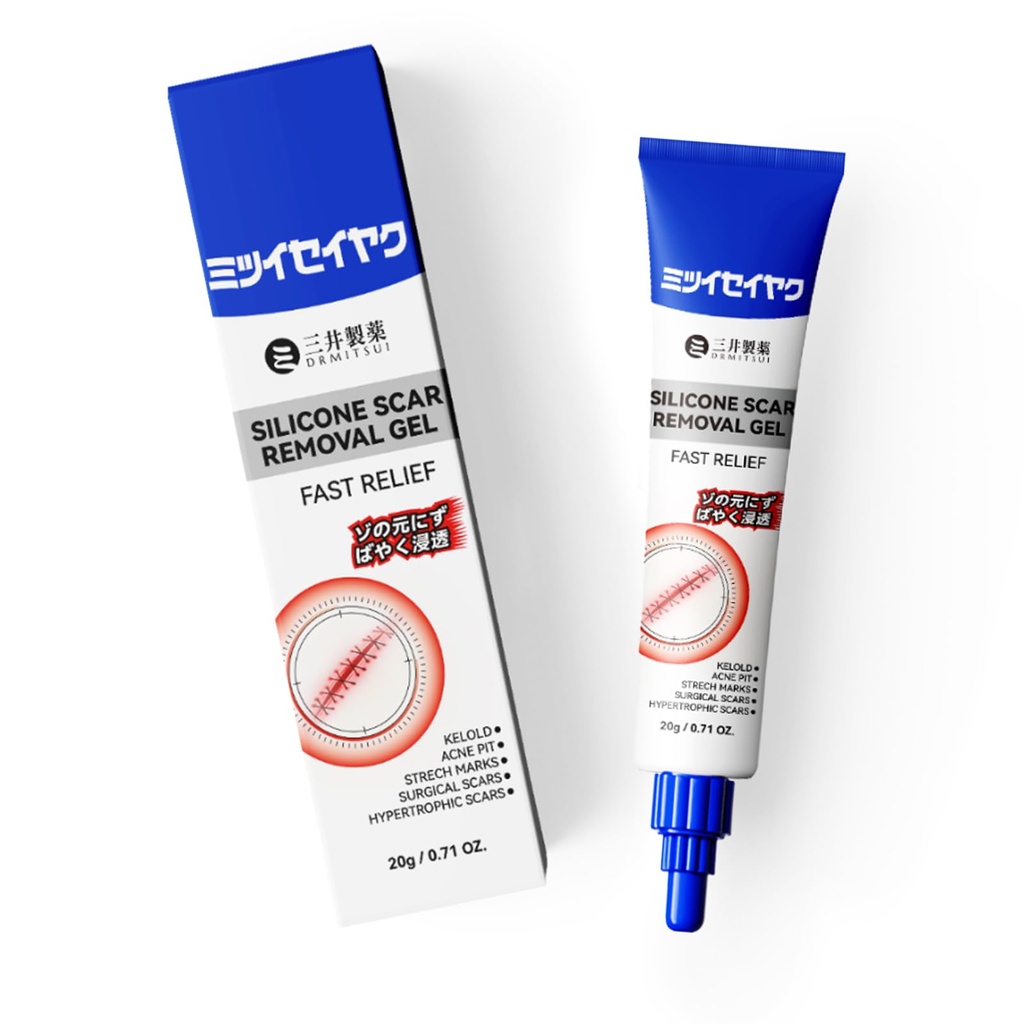 DRMITSUI Silicone Scar Gel for Old and New Scars, Scar Treatment for Acne Surgical Burn and Stretch Marks, Medical Grade Silicone Scar Gel, Fast Absorbing, 20g 0.71oz (Pack of 3)