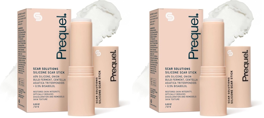 Prequel Skin Scar Solutions 60% Silicone Scar Stick. Thick Solid Velvety Film for Scars. Formula Infused with Centella Asiatica Extracts and Vitamin E. Soothing and Occlusive (Pack of 2)