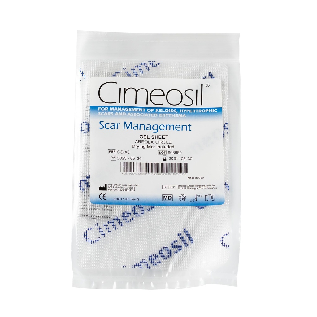 Cimeosil Gel Sheet, Areola Circle (with hole in center) - Scar Treatment For Keloid and Hypertrophic Scars (1 Sheet)