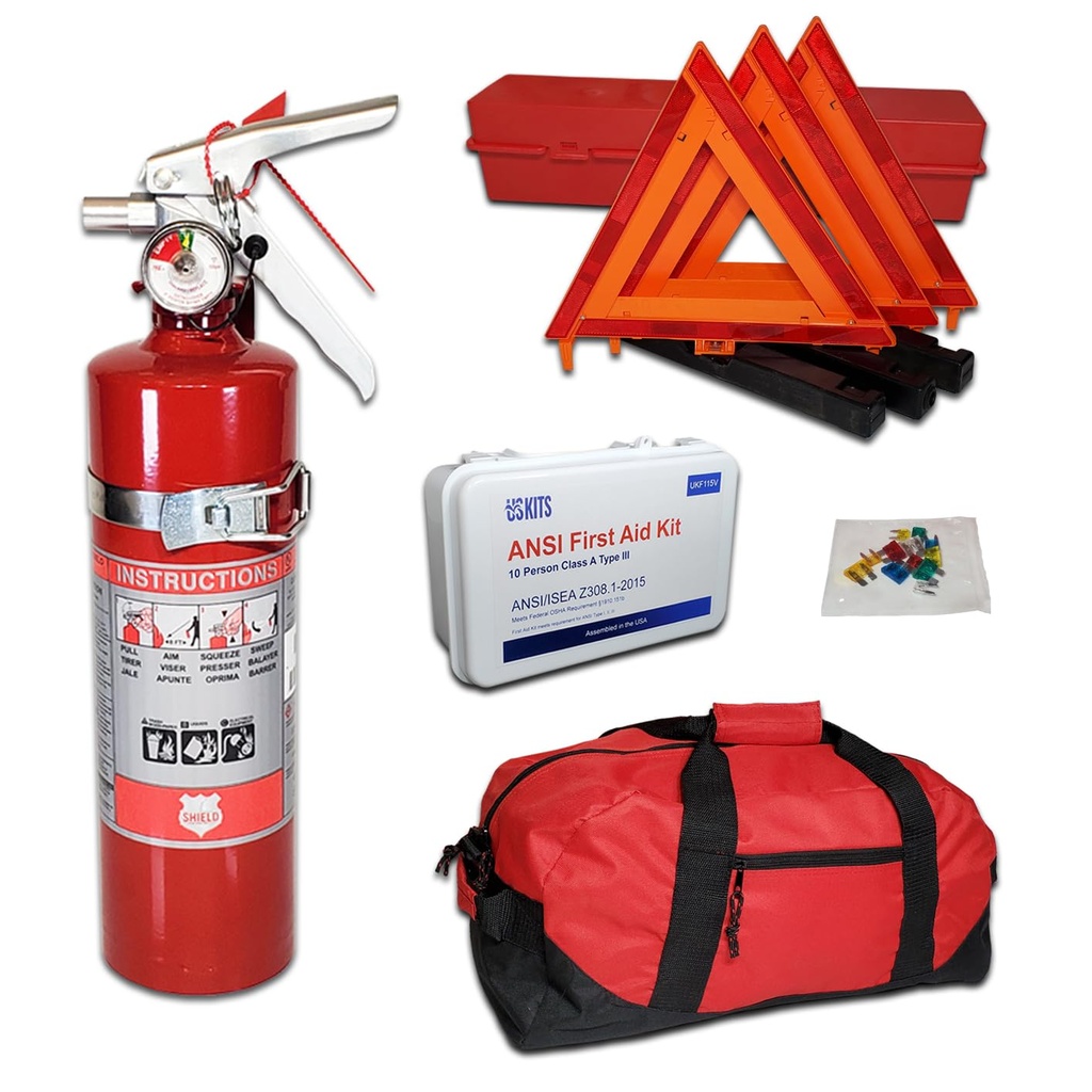 DOT OSHA ANSI Compliant Kit with Shield USA Made 2.5lb 1A10BC Fire Extinguisher - Ideal for Commercial Trucks, Vans, Pickup Trucks, and Delivery Vehicles - USA Made Kit!