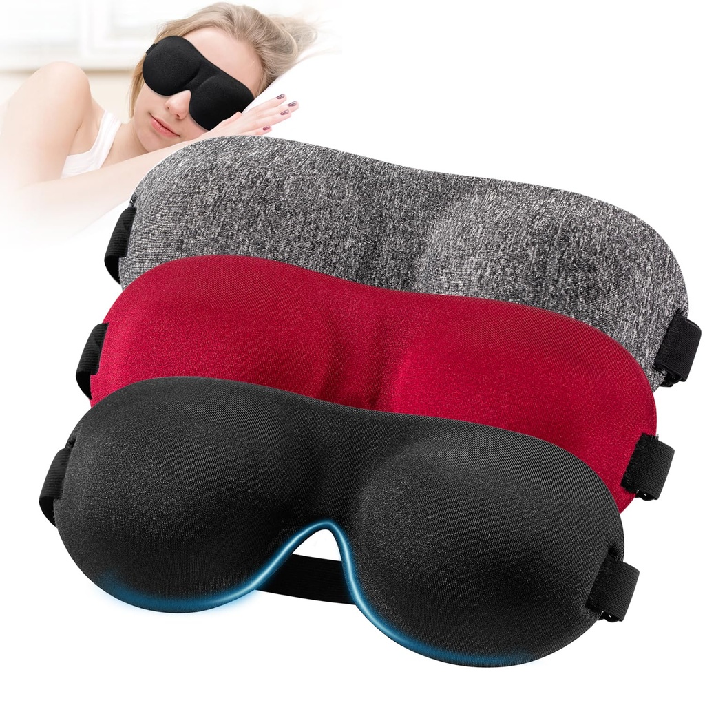 YIVIEW Sleep Mask for Back and Side Sleeper 3 Pack, 100% Blackout Eye Mask