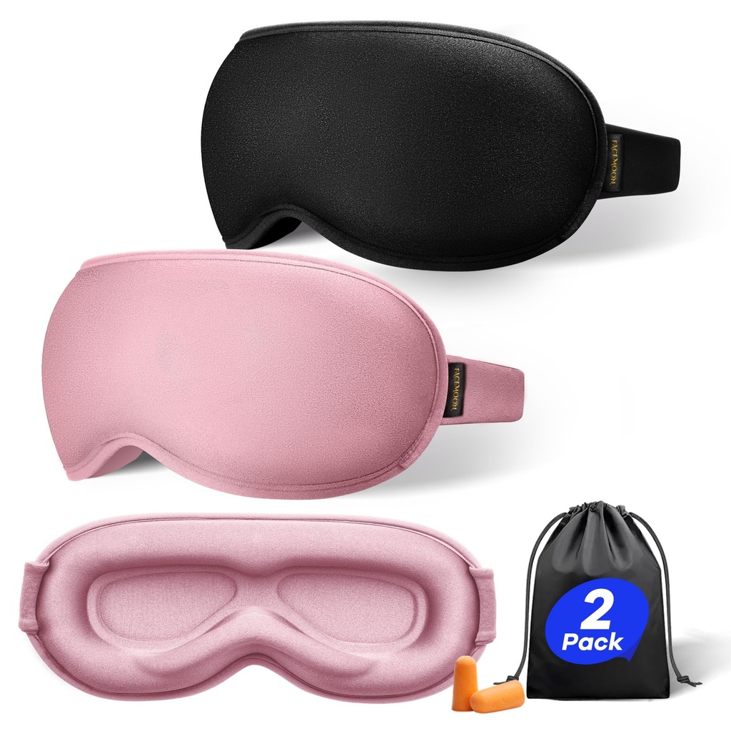 Weighted Eye Mask for Sleeping 2 Pack: Gentle Pressure Blackout Sleep Mask with 3D Contoured Cups, Zero Eye Pressure Sleep Mask for Lash Extensions, Memory Foam Travel Mask, Black Pink