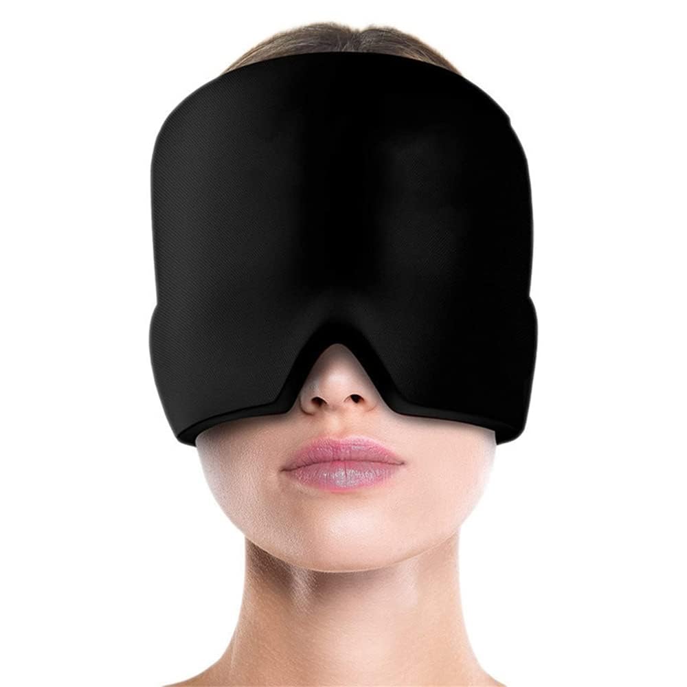 Men Women Sleep Eye Mask Cooling Head Wrap for Sleeping, Micro Weighted Eyeshade Elastic Blackout Eye Cover Reusable Eye Blindfold Travel Eyeshade with Cooling/Heated Gel Pad