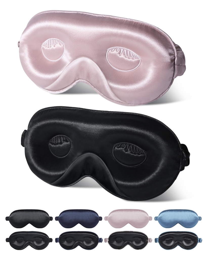 BeeVines 22 Momme Silk Sleep Mask, 3D Contoured Eye Masks for Women(2 Pack)
