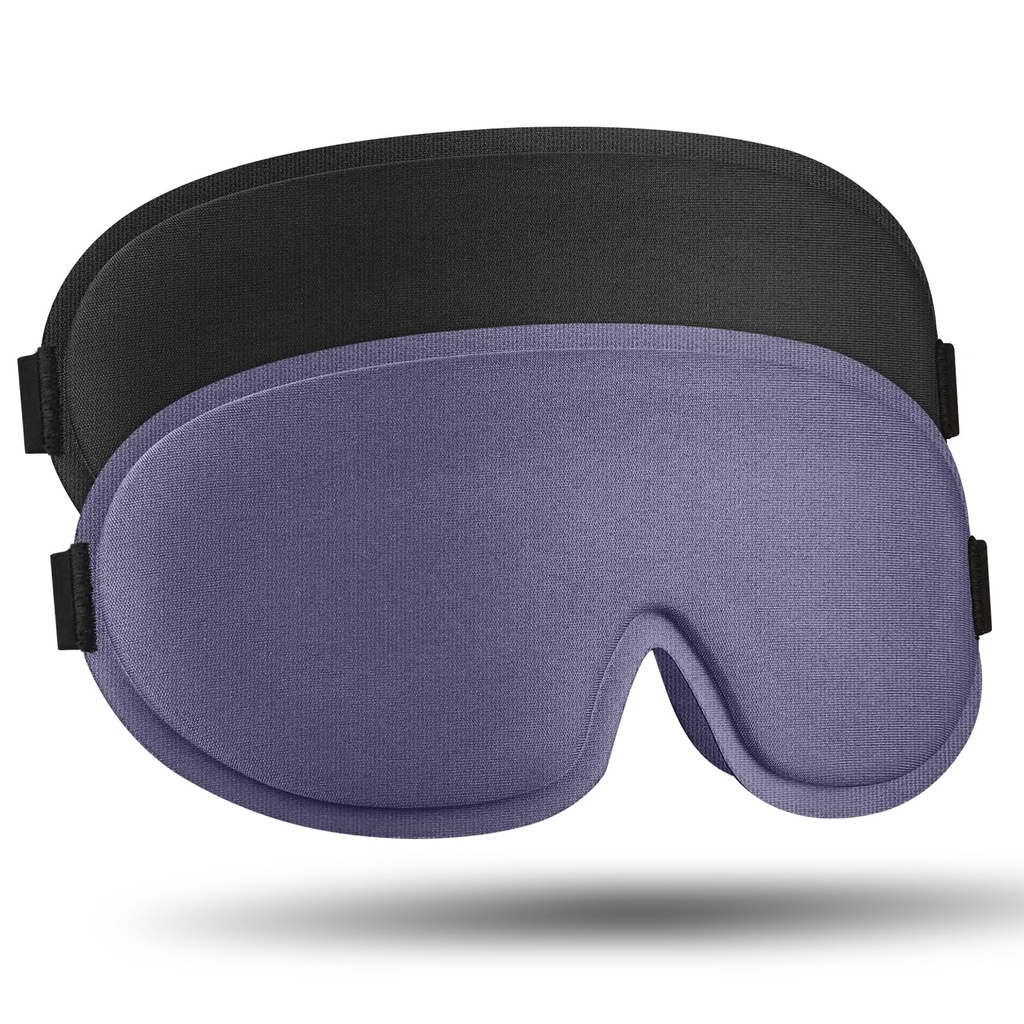 2 Pack Sleep Mask for Side Sleeper, Complete Light Blocking 3D Sleeping Eye Mask, Soft Breathable Eye Cover for Women Men, Travel, Nap, Relaxing Zero Pressure Night Blindfold (Black+Blue Grey)