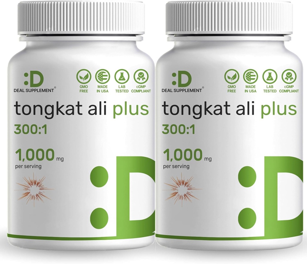 2 Iepakojums Tongkat Ali ekstrakts 300:1 ar Horny Kaza Nezāļu 1100mg, 480* Kapsulas – Indonēzijas Longjack Eurycoma Longifolia Saknes – Papildus stipruma Ārstniecības augu papildinājums enerģijai