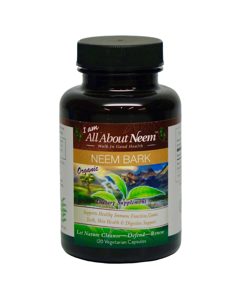 Organic Neem Bark Capsules – 400mg, 120 Count – Supports Digestion, Oral Health & Detox – for People & Pets – Vegan Supplement – Grown & Made in USA