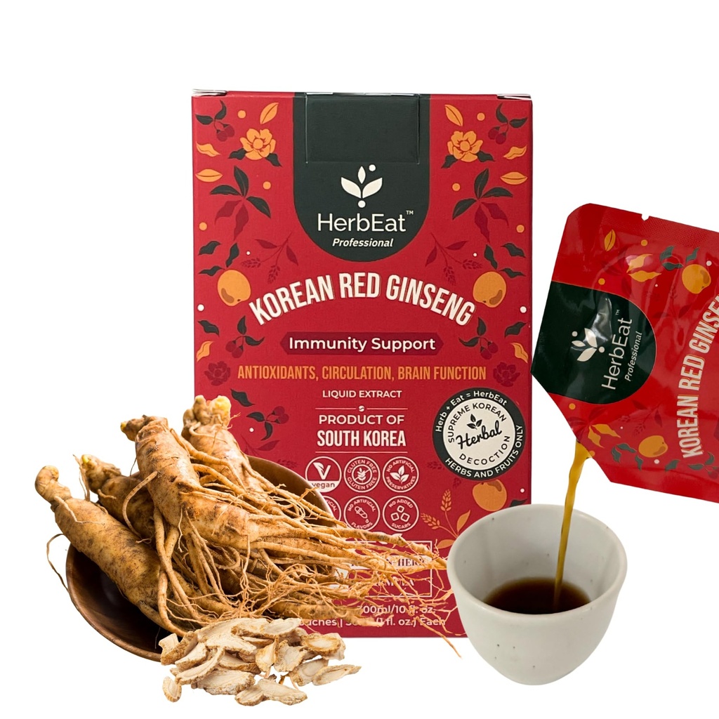 Korean Red Ginseng Prime Liquid Extract - 11mg Ginsenosides, 6-Year-Old Panax Red Ginseng for Energy & Immune Support - Dr. Kim Formulated, No Added Sugar, Vegan - 5 Pouches (30 mL Each)