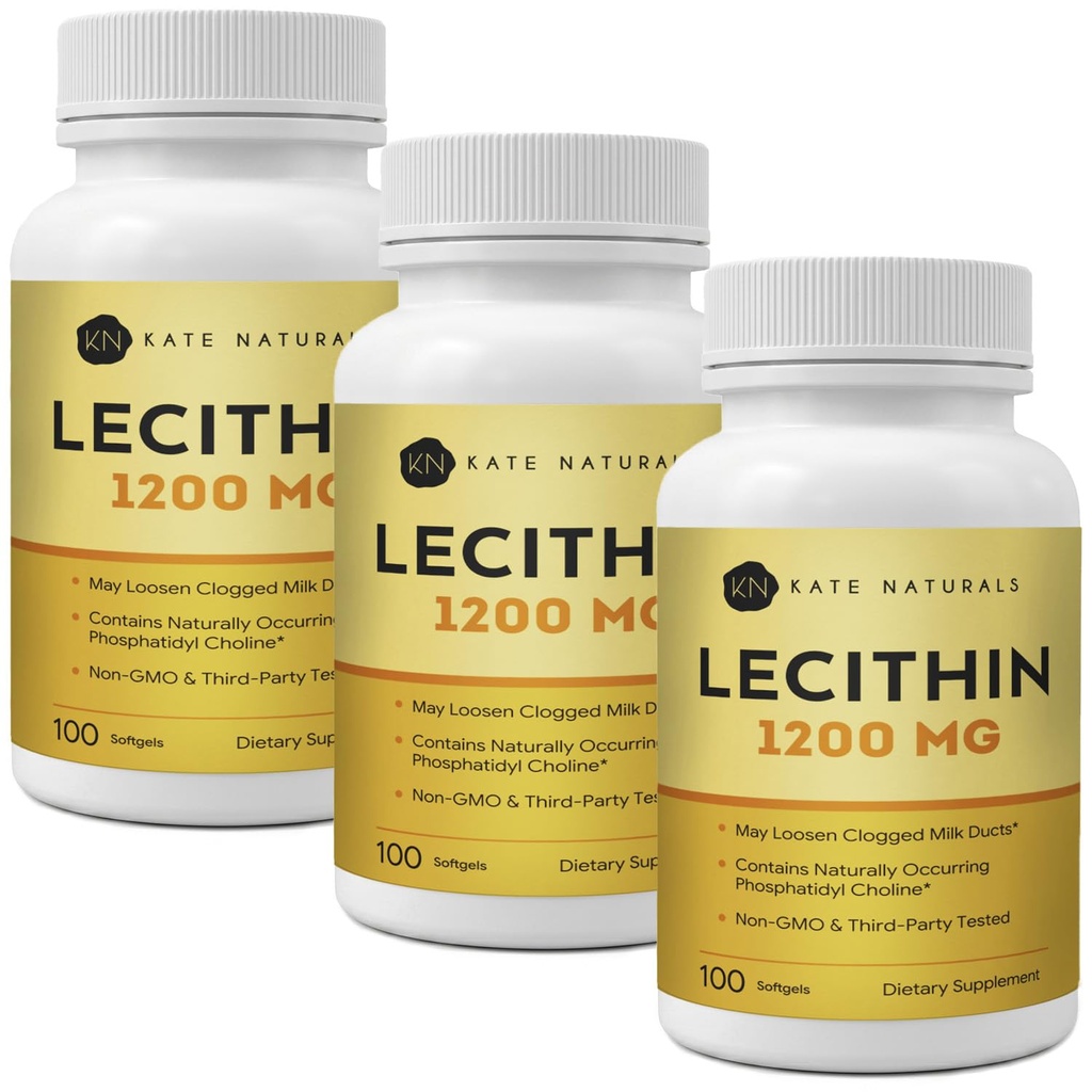 Kate Naturals Soy Lecithin 1200mg Softgels (300 Count) - Phosphatidyl Choline Supplement for Clogged Milk Ducts, Non-GMO, Third-Party Tested