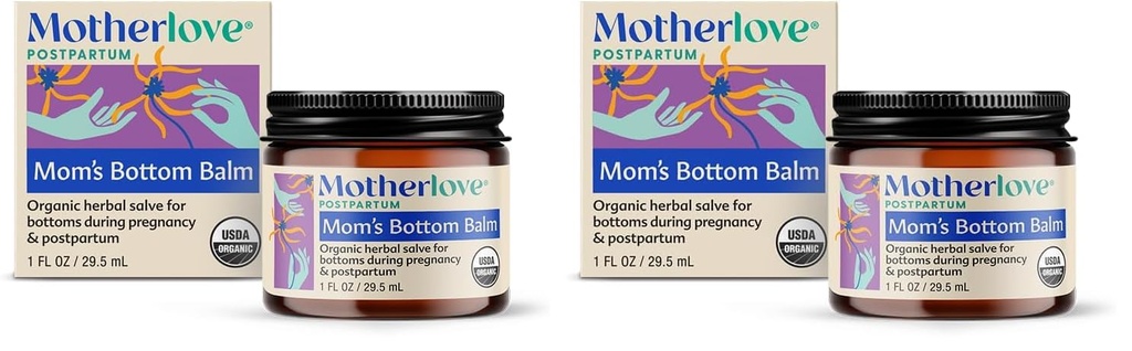 Motherlove Mom's Bottom Balm (1 oz) Organic Herbal Salve w/Witch Hazel for Bottoms During Pregnancy & Postpartum —Non-GMO Ointment (Pack of 2)