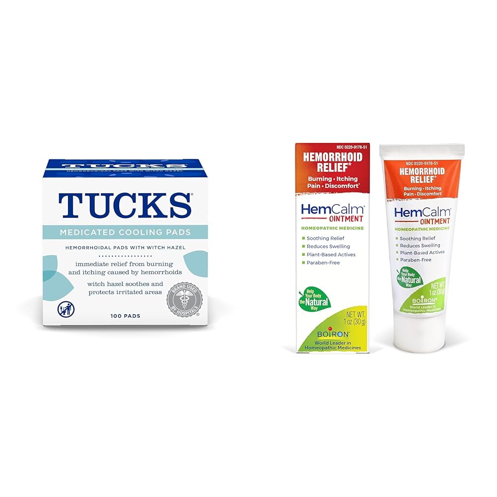 TUCKS Medicated Cooling Pads 100 Count and Boiron Hemorrhoid Relief Ointment 1 oz Bundle