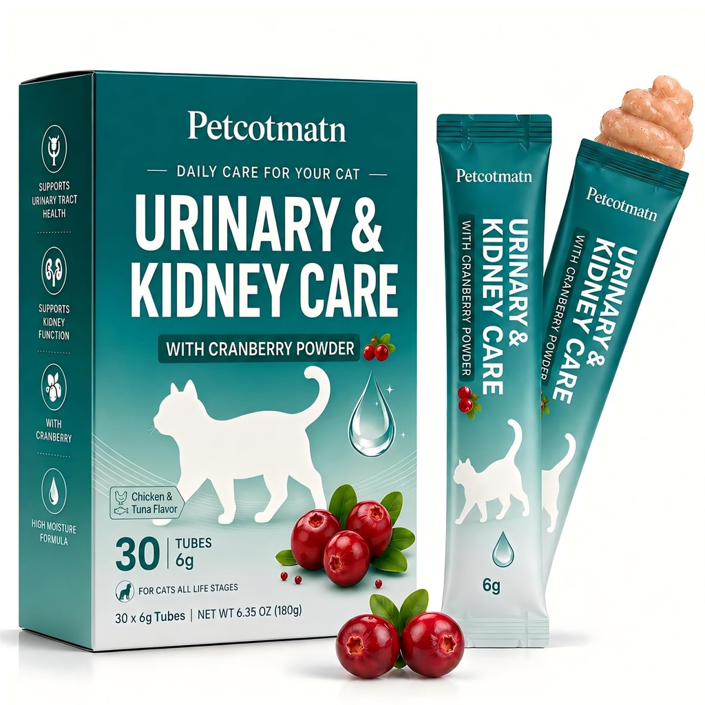 Cat Urinary & Kidney Care, UTI Support with Cranberry, Chicken & Tuna, 30 Tubes