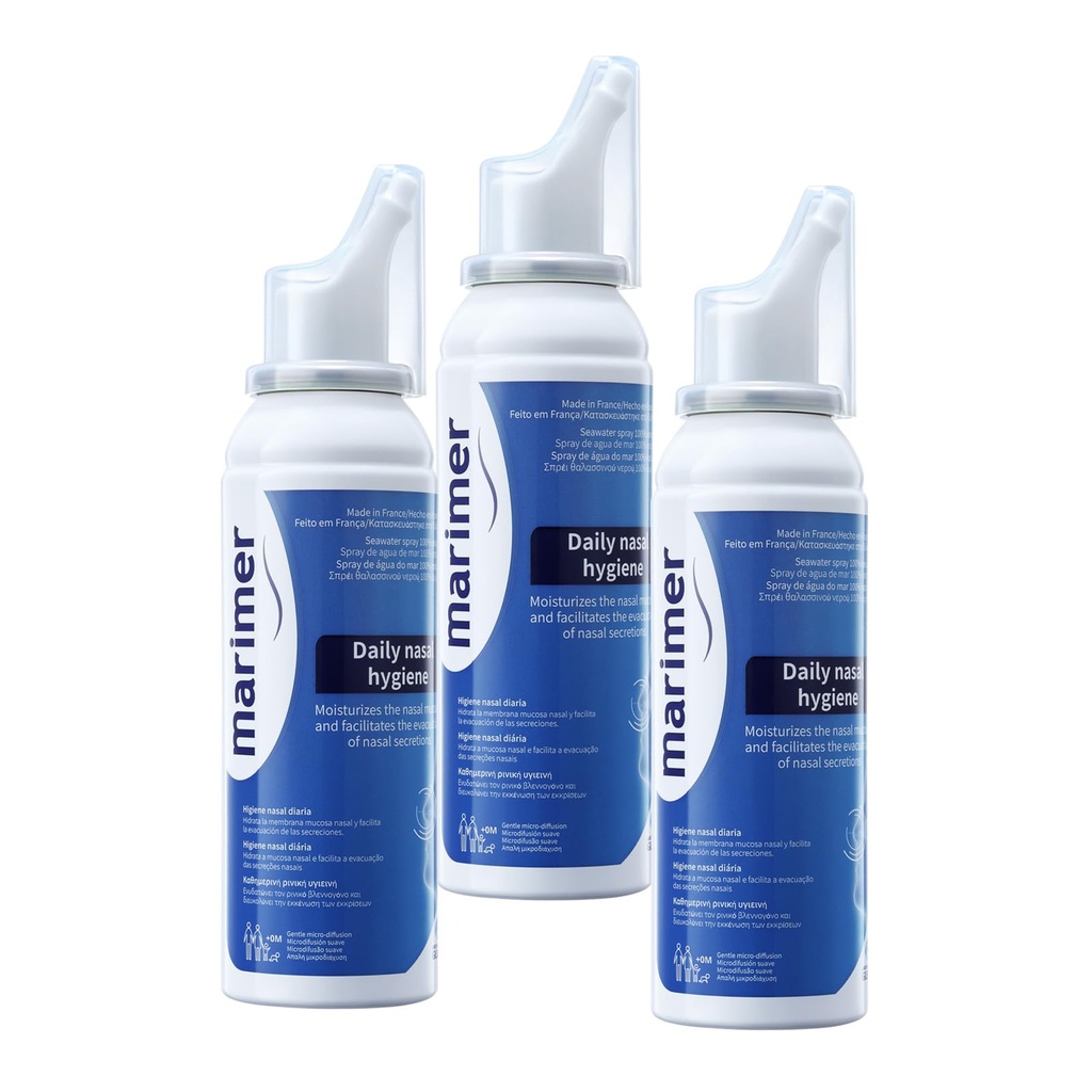 Marimer Saline Nasal Spray, 0.9% Isotonic Seawater, 3 Pack, 3.38oz Each