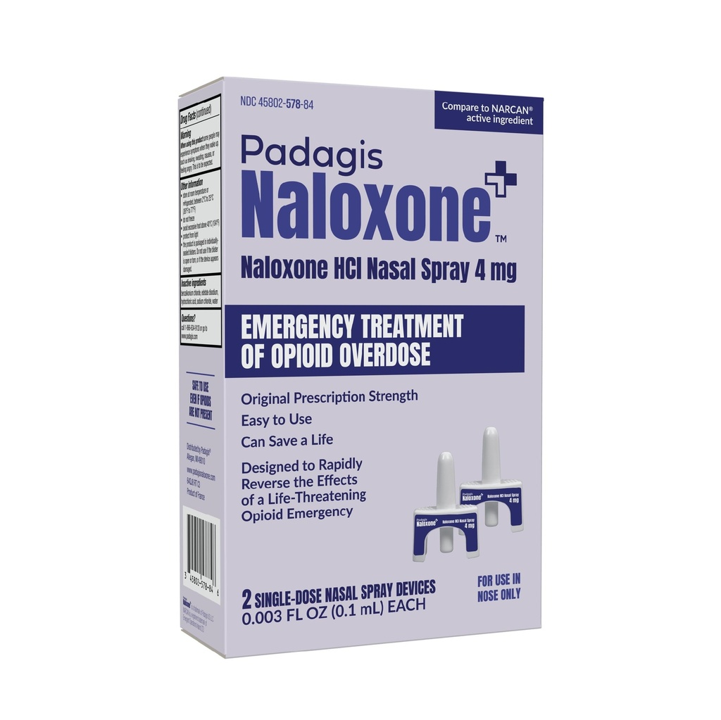 Padagis Naloxone HCI Nasal Spray, 4 mg – Emergency Treatment for Opioid Overdose - Rapid-Response Opioid Overdose Reversal, 2 Dose Single Use Nasal Spray