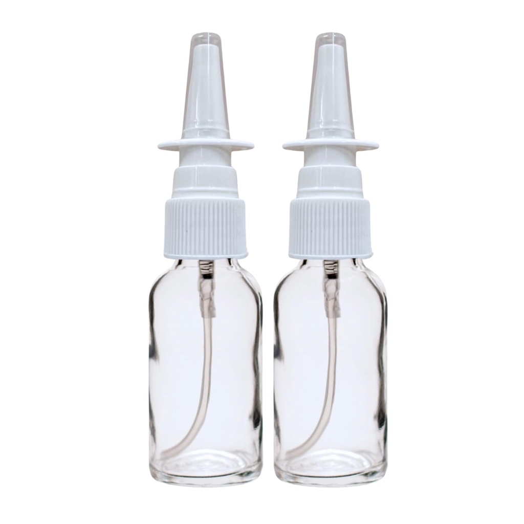 Clear Glass 1 oz with Nasal Sprayer - EMPTY, Refillable, Travel Size, Quality Glass! (2 Pack)