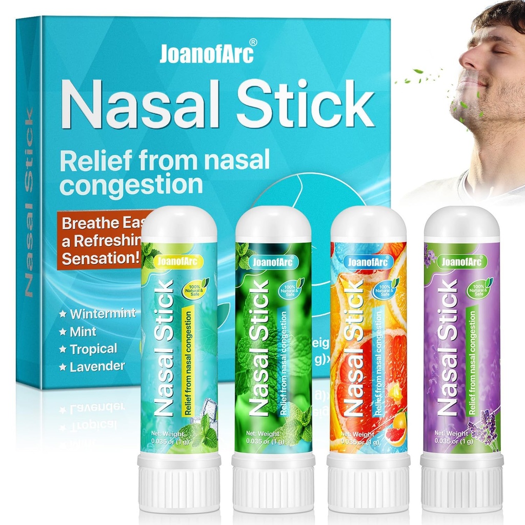 JoanofArc 4-Pack Nasal Stick, Nasal Inhaler Stick, Non-Drowsy Relief for Motion Sickness, Nausea, and Morning Sickness, Travel Essential for Car, Plane & Cruise, Natural Mental Clarity Booster