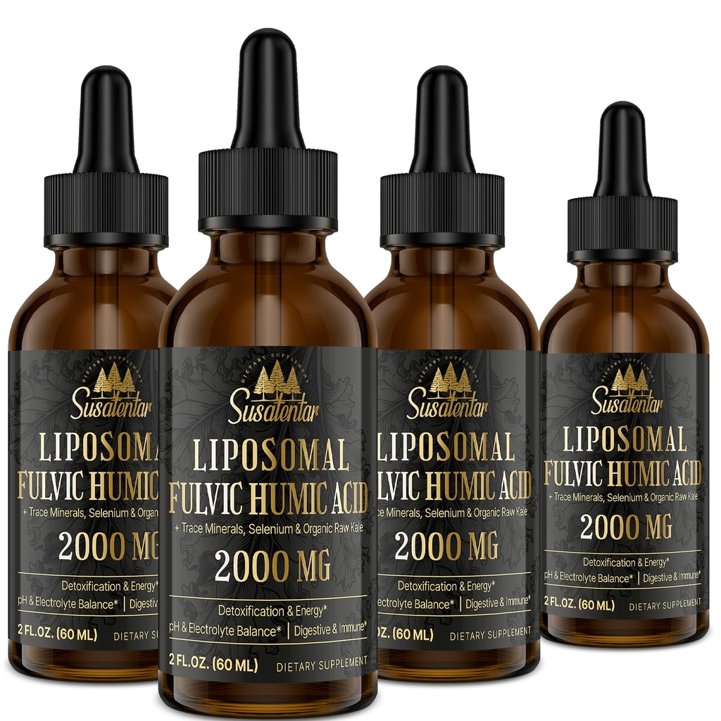 2000 MG Liposomal Fulvic Acid + Humic Acid + Trace Minerals Complex - More Potent Than Shilajit, Electrolytes Liquid Supplement with Organic Kale for Energy, Digestion, Immunity & pH Balance, 8 Oz