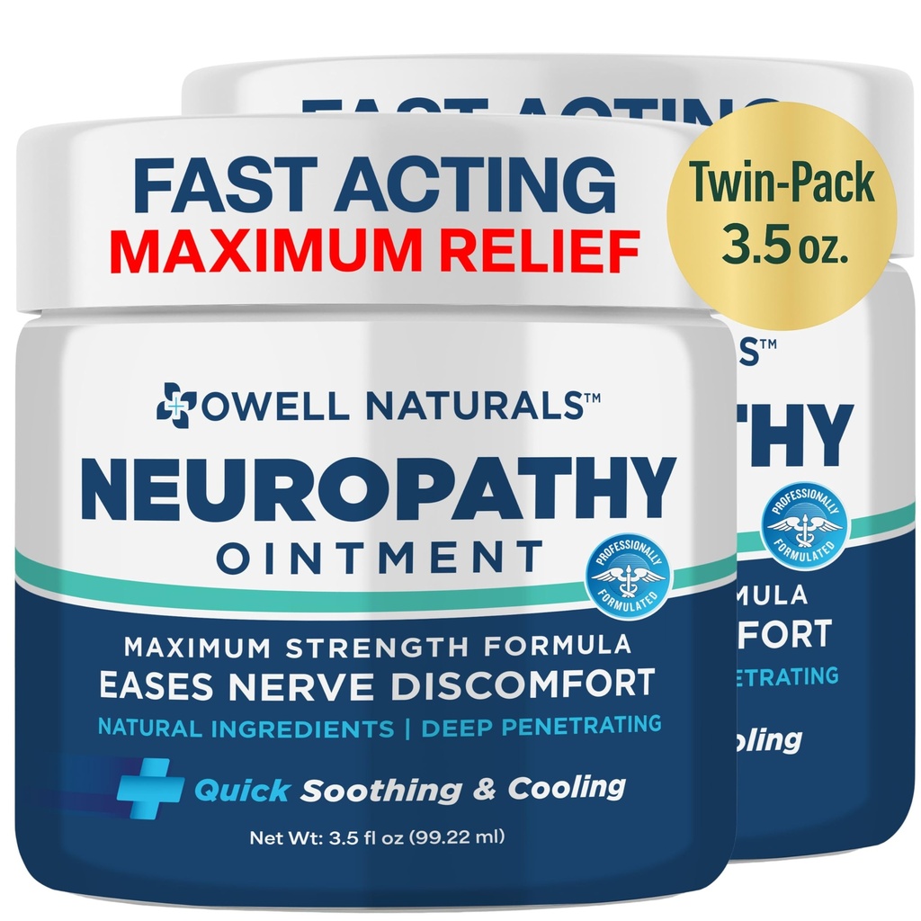OWELL NATURALS Neuropathy Nerve Relief Oitnment for Feet, Fingers, Hands, Toes, Back, Legs & Arms - Fast-Acting Formula, Max Strength, Cooling Effect, 3.5 fl oz (Pack of 2)