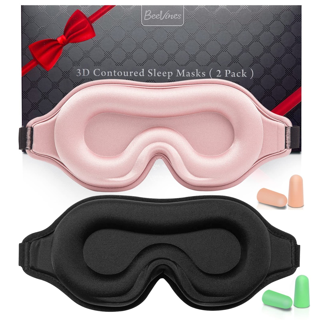 BeeVines 3D Contoured Sleep Mask, Blackout Eye Masks for Sleeping (2 Packs)