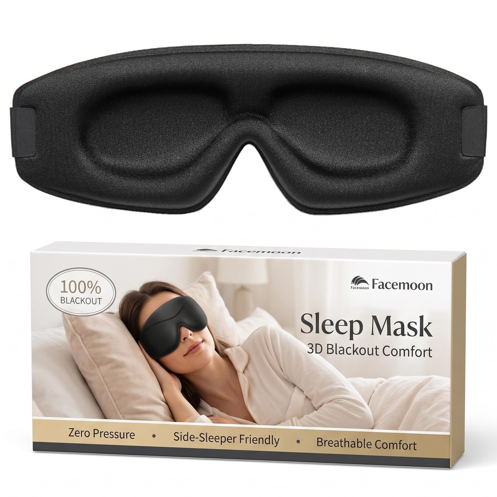 Sleep Mask for Men Women: 100% Blackout 3D Eye Mask for Sleeping Black