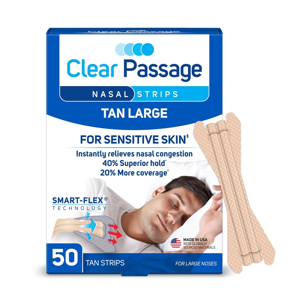 Clear Passage Nasal Strips, Tan Large, 50 Count