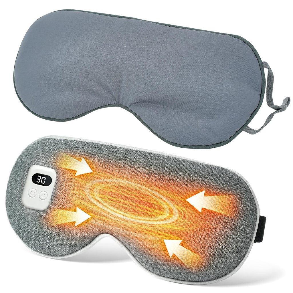 Cordless Heated Eye Mask, 5 Temperature & 5 Timer Settings, Warm Compress Eye Mask for Dry Eyes Eye Strain Headache Relief, Improve Sleep, Heating Eye Mask with Extra Bonus Eye Cover, Dark Gray
