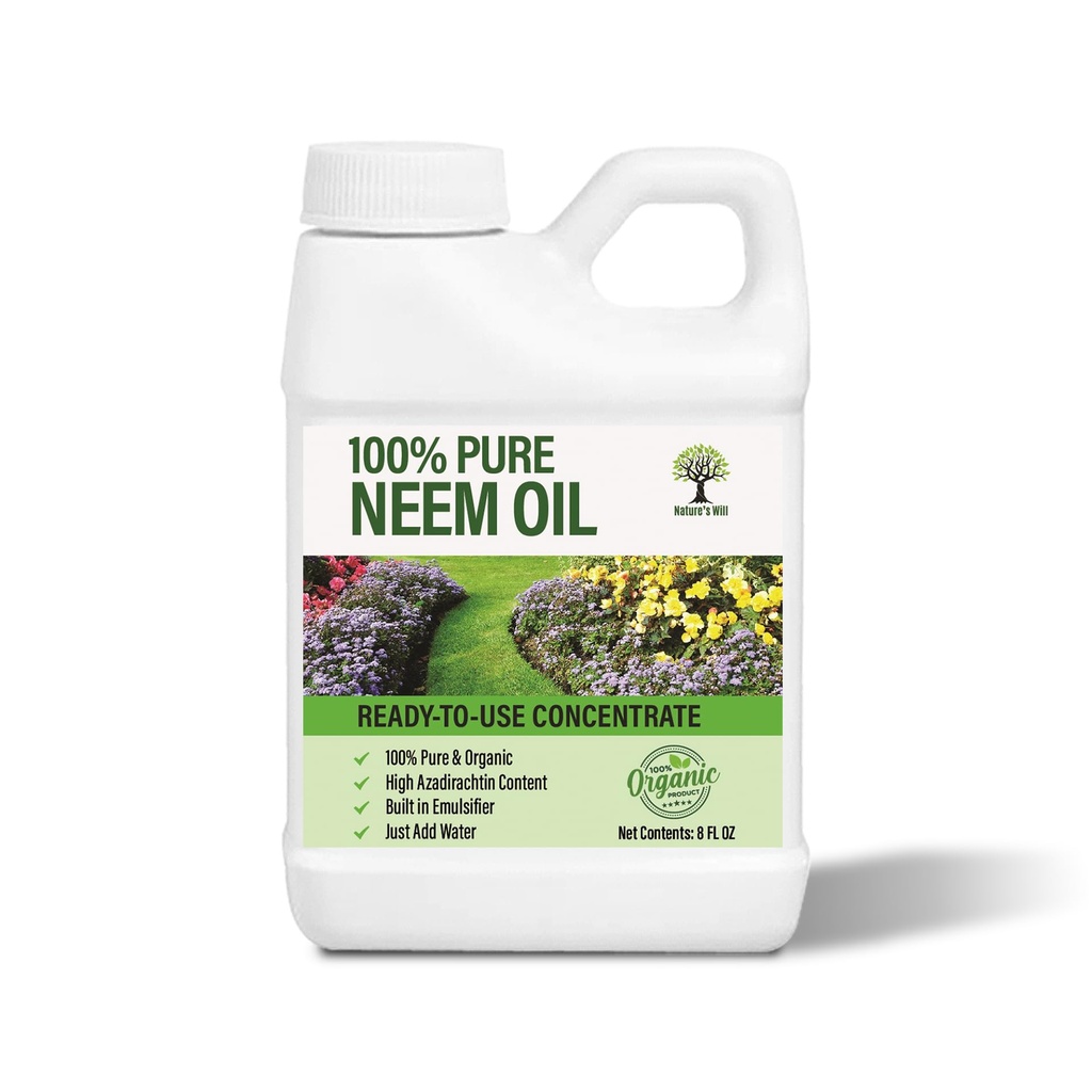 Nature’s Will Pure Ready-to-Use Neem Oil Concentrate | High Azadirachta Content | Just Add Water | Natural Plant Care (8 oz)