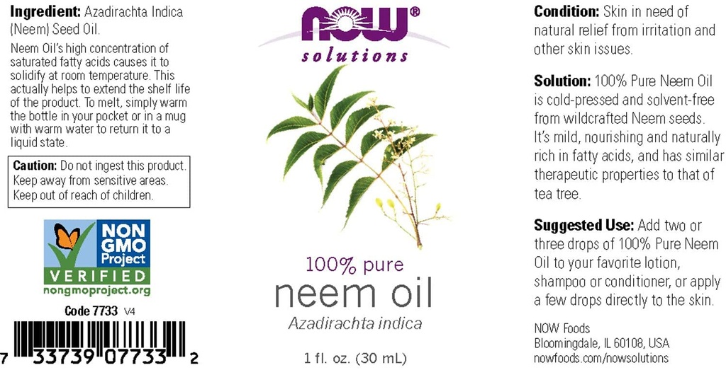 Now Solutions, Neem Oil, 100% Pure, Made from Azadirachta Indica (Neem) Seed Oil, Natural Relief from Irritation and Other Skin Issues, 1-Ounce, 2 Pack
