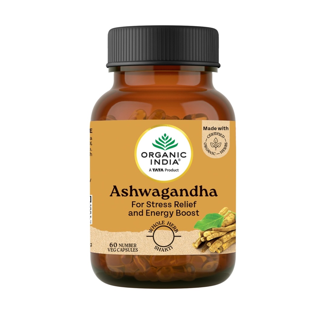 A TATA Product - Organic India Pure Ashwagandha Root Capsules - 60 Veg Caps (400mg), For Vitality & Relieves Stress, Naturally Boosts Energy & Stamina, Improves Immune System, GMP & NPOP Certified