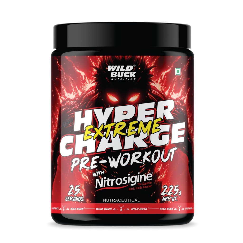 Wild Buck Hyper Charge Extreme Pre-Workout with Nitrosigine® – High Stim Energy, Pump, Strength & Focus | Energy Drink with– Beta-Alanine, L-Citrulline, Creatine, Caffeine, L-Theanine – Nitric Oxide Booster | Physical Performance for Gym or Sports [225g - 25 Servings, Watermelon]