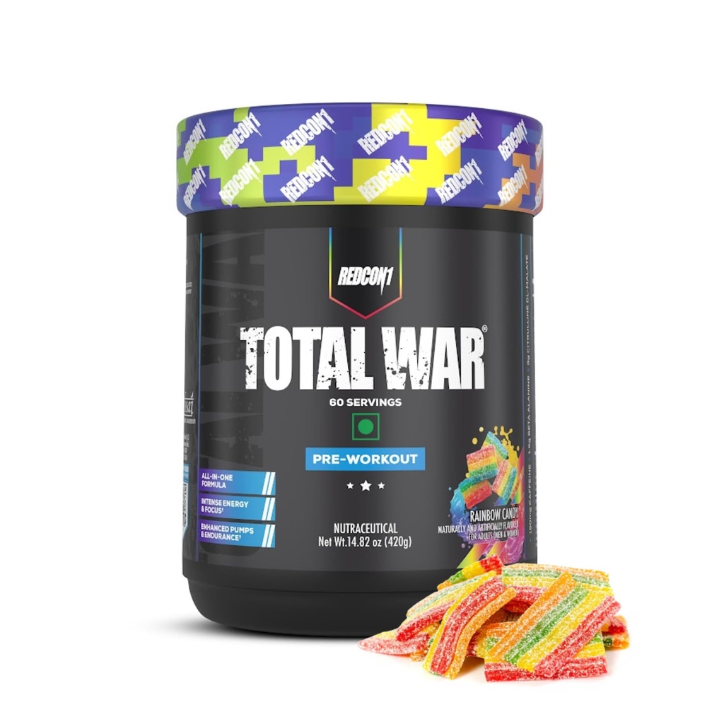 Redcon1 Total War - Pre Workout, 60 Servings (Rainbow Candy)