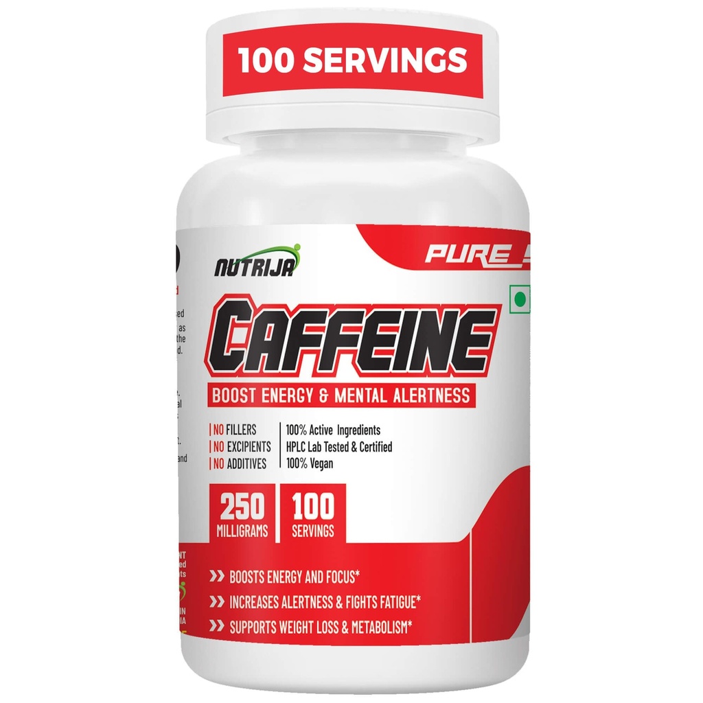 NutriJa Caffeine Powder | 100 Servings | Pre-Workout Energy and Focus Support | Orange Flavour