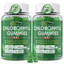 Chlorophyll Gummies, Super Green 18-IN-1 ar Organic Chlorella Spirulina, Kviešu Zāle, Magnijs, Prebiotikas Fiber iekšējā dezodorantu*, Comfort Digestion, Metabolisms, immune, Svaigs ķermeņa odors, 2 Iepakojumi