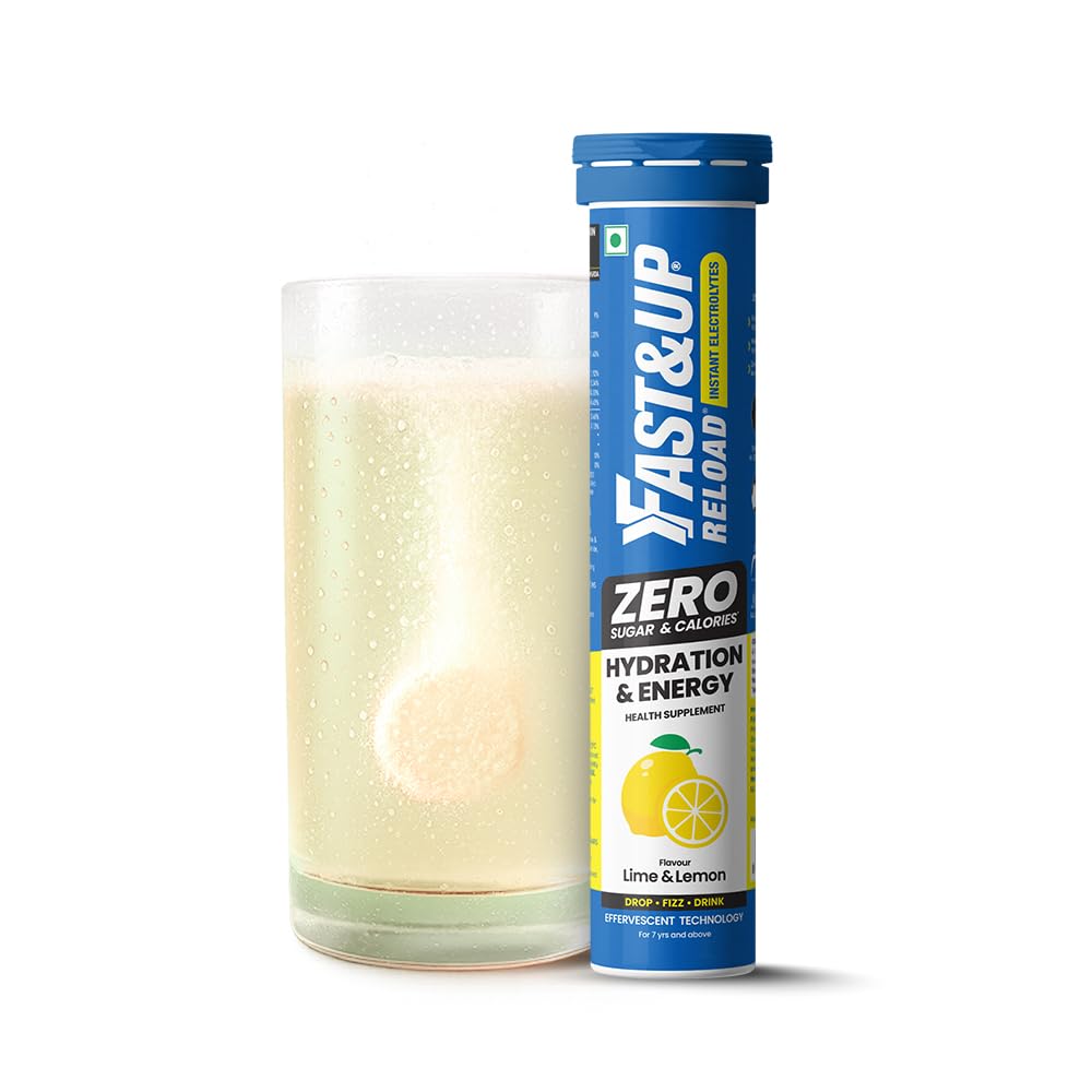 Fast&Up Reload Zero - Zero Sugar Instant Energy & Hydration Drink - Lime Lemon Flavour - 25 Effervescenet Tablets