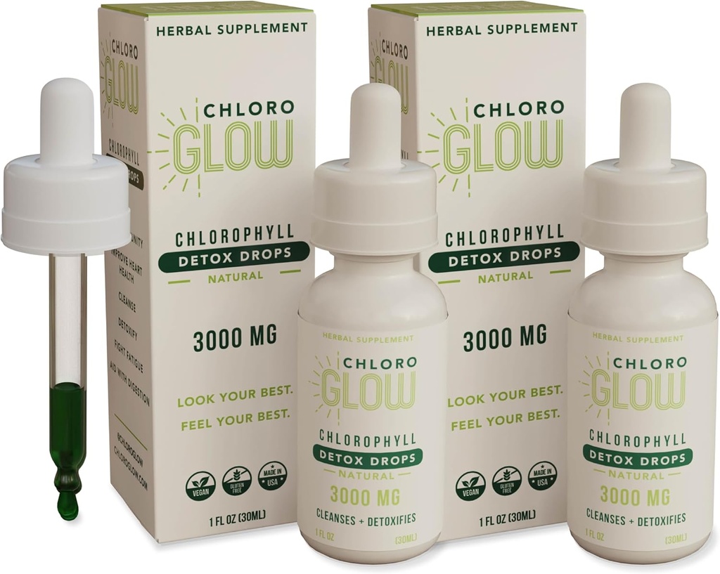 Hlorogleklis Šķidrais hlorofils Skābeklis Nokrīt 3000mg - Metabolisma Papildinājums - Imūnsupport -- Natural Detox --Altitude Slimības Atbalsts -- Ķermeņa dezodorators 30ml (Iepakojums no 2)