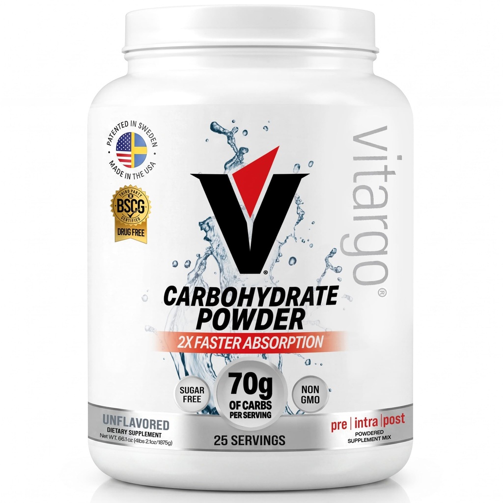 Vitargo ogļhidrāts Pulveris, 2X Ātrāka absorbēšana, 4.4 LB Plain, Pre, Intra & Post, Bezcukura Complex Carb pulveris reģenerācijai, Izturība un muskuļu Gain, Ražots ASV