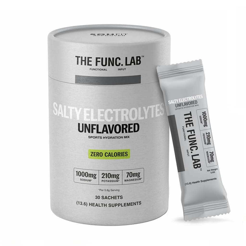 The Func. Lab Daily Electrolytes - Unflavoured | 30 Sachets | Instant Hydration Powder with Sodium, Potassium, Magnesium | Sugar-Free, No Preservatives | Instant Energy, Performance & Recovery Drink